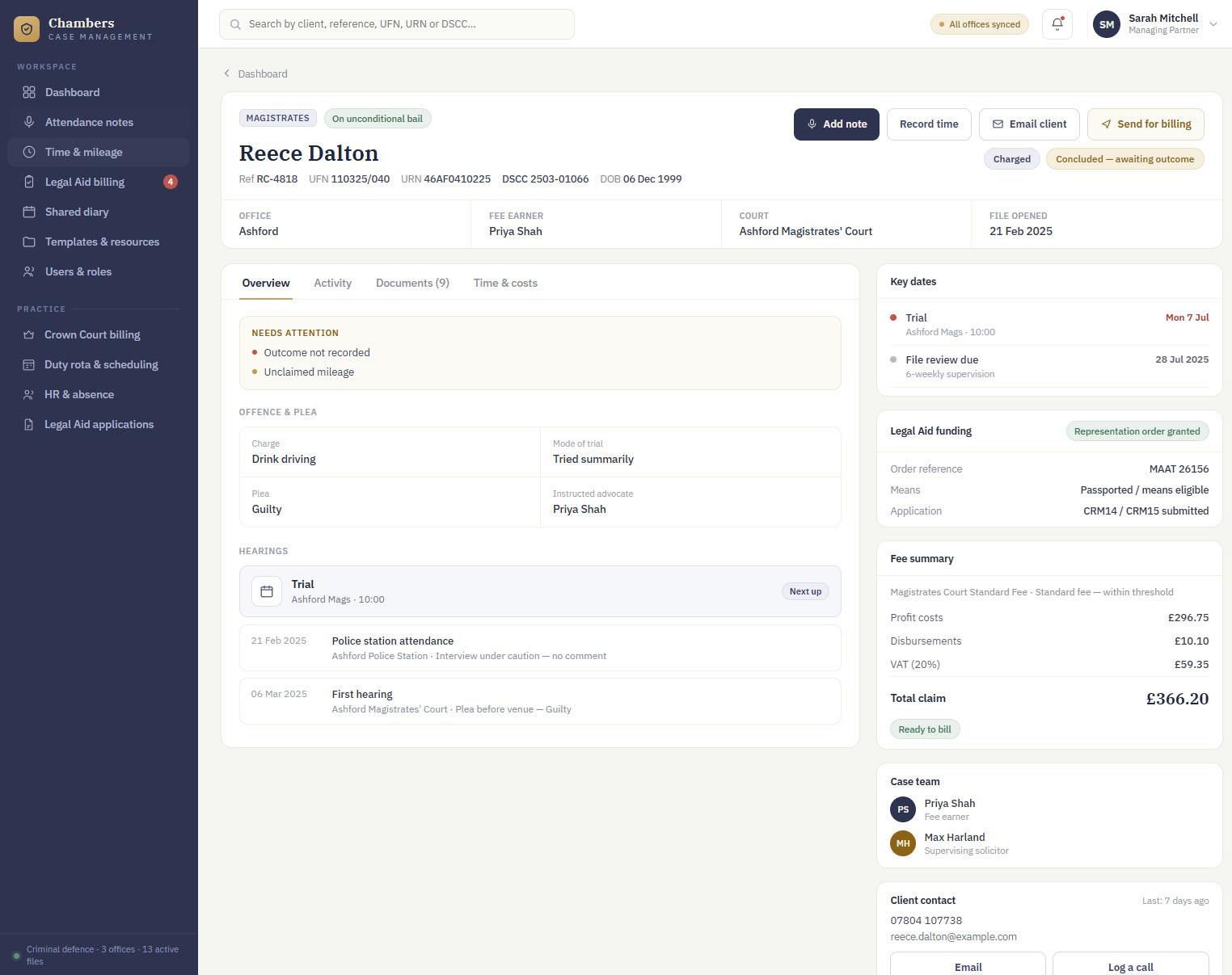 Screenshot of the working prototype